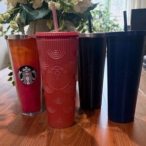 Starbucks Vibrant Pink, Red, Black, and Navy Blue Drinkware Collection Lot of 4